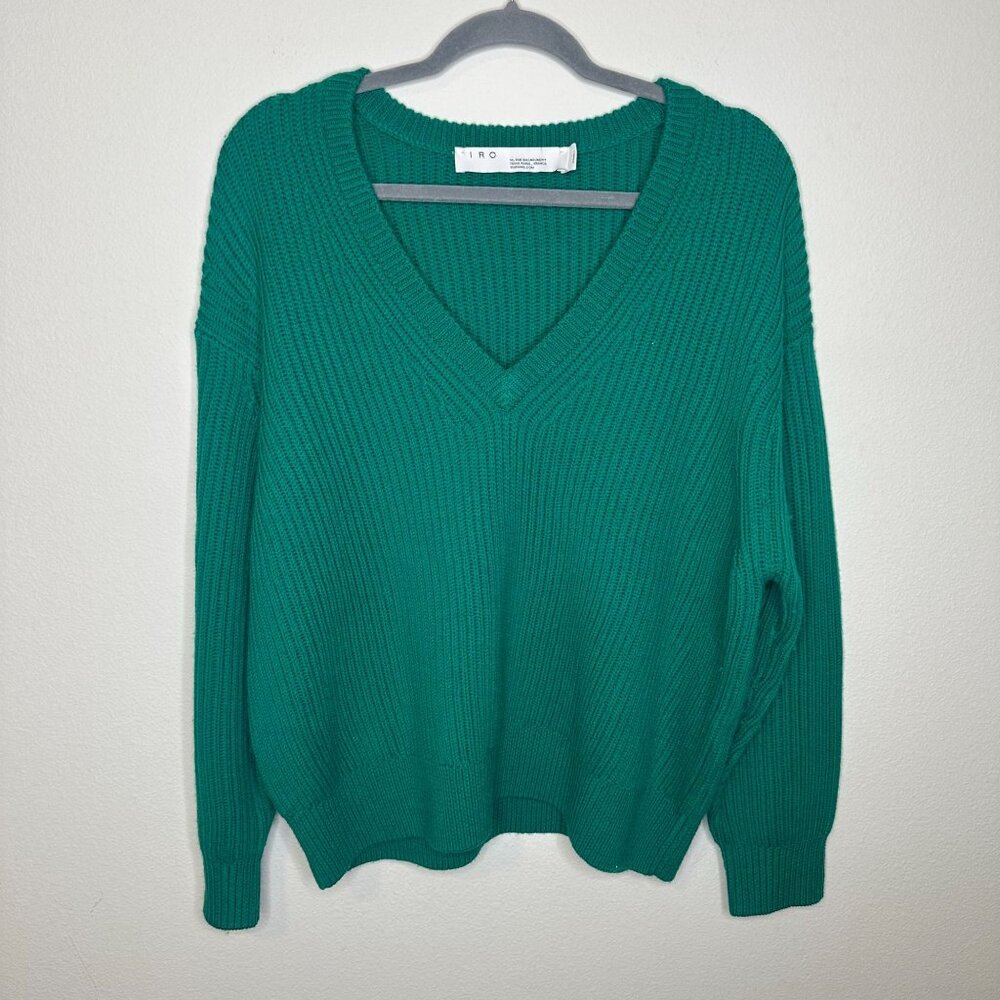 IRO Evolution Sweater XS Emerald Green Revolve 100% Wool Deep V Neck Pullover Lo